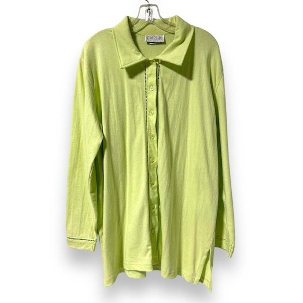 Vintage Saks Fifth Avenue Oversized Lime Green Button Up Top Women Size XL Retro